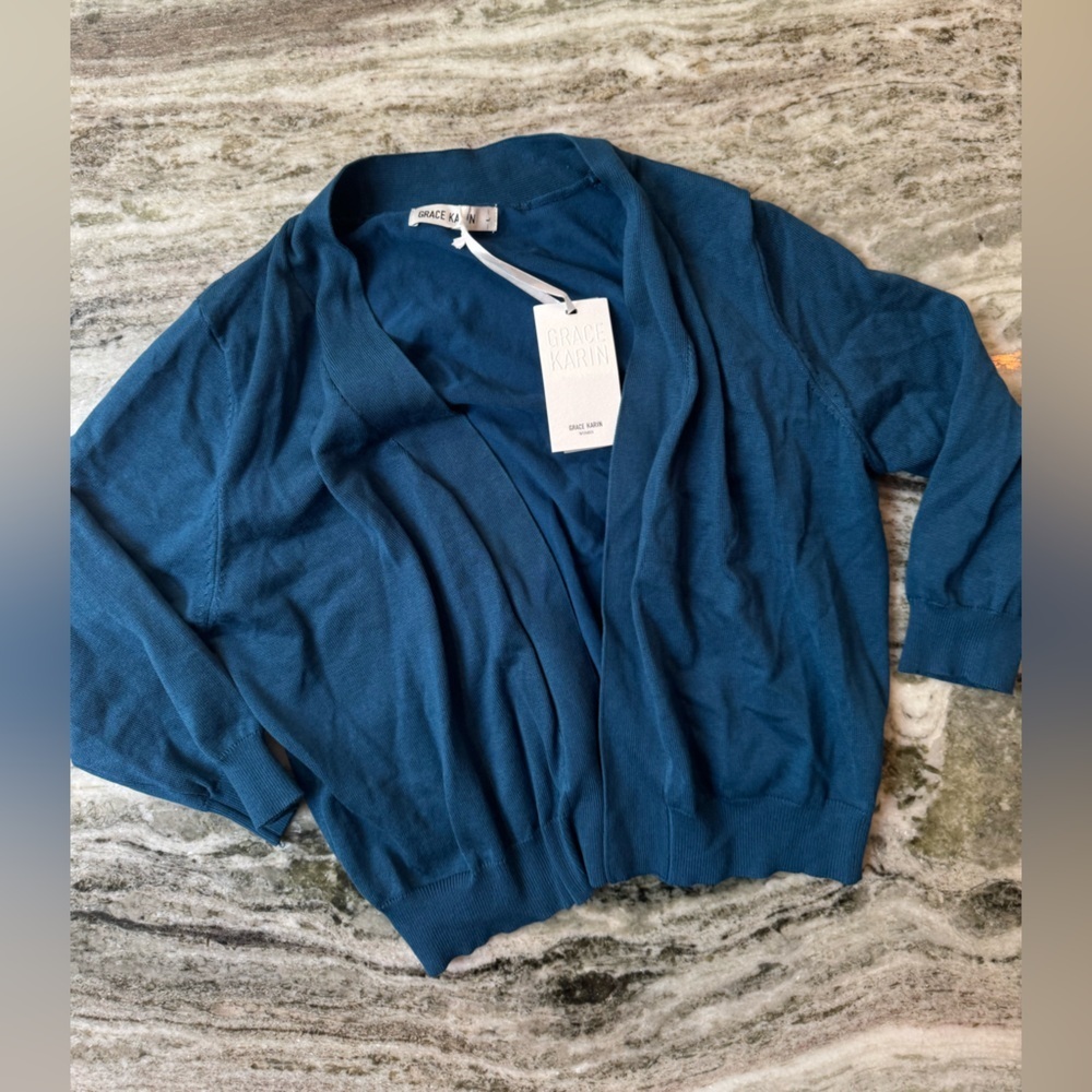 Grace Karin Teal Blue Open-Front Cardigan Sweater